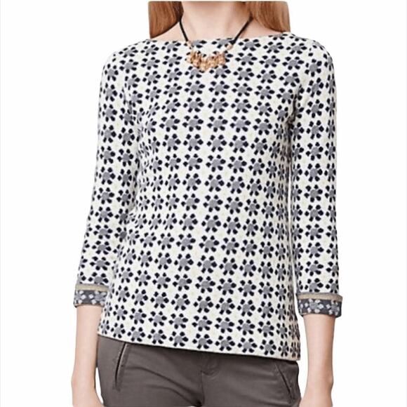 Anthropologie Field Flower Crewneck Floral Sweater 3/4 Sleeves Sz M - Picture 2 of 9